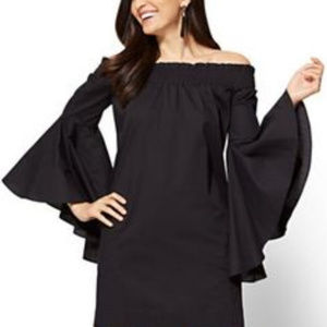 NY&C Black off shoulder bell sleeve poplin dress
